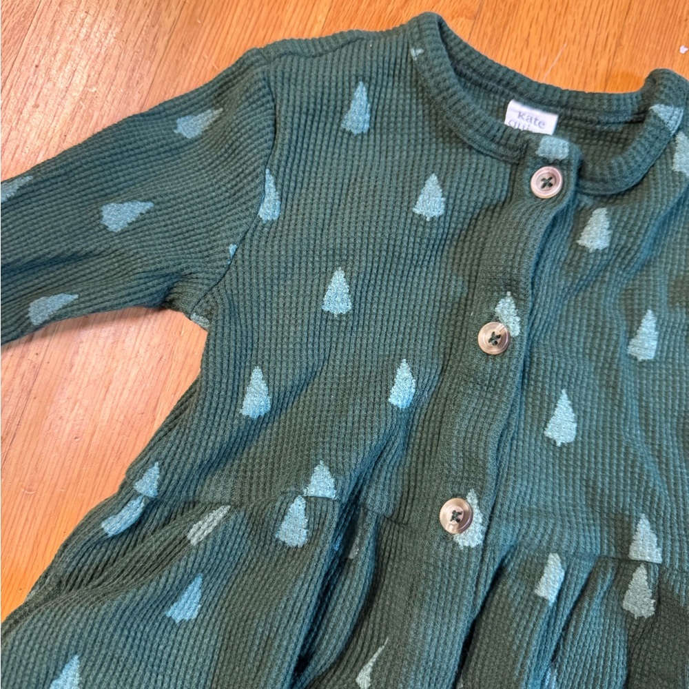 Kate Quinn Forest Green Kids Dress with Tree Pattern - Picture 2 of 4